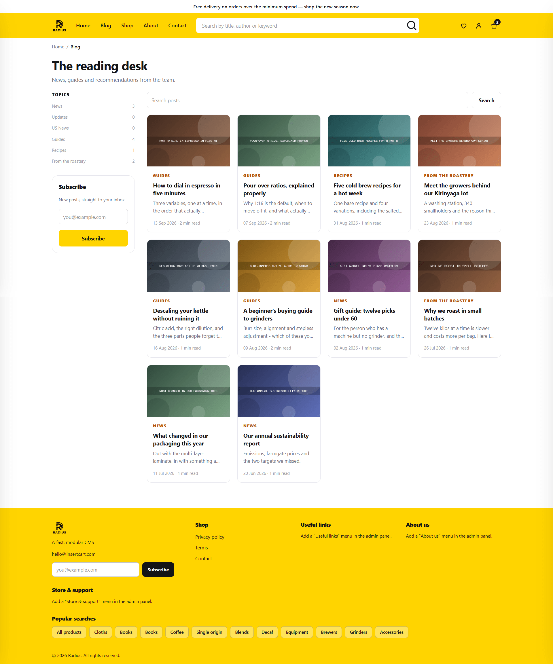 The public blog index rendered by the default theme