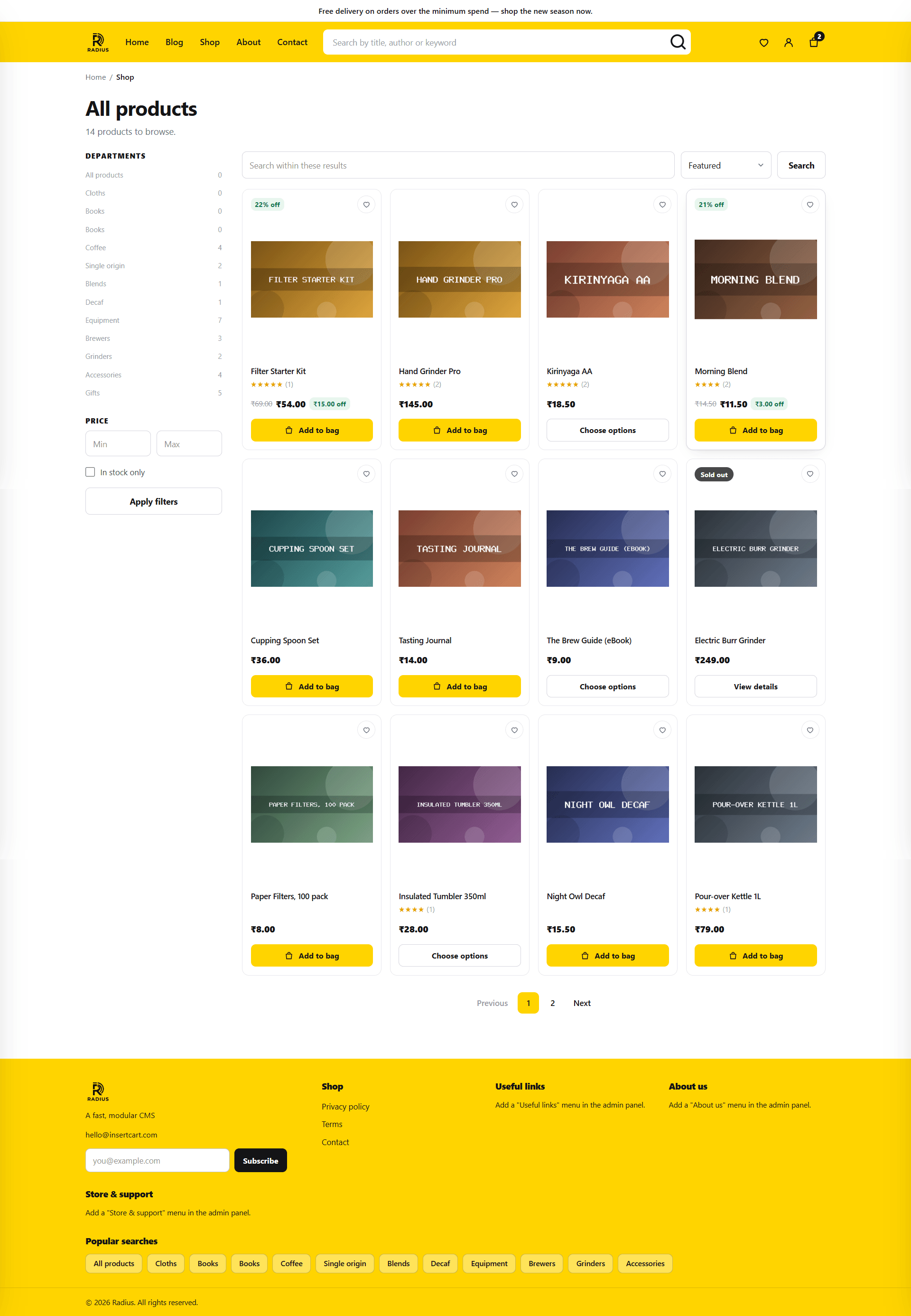 The public shop index rendered by the default theme